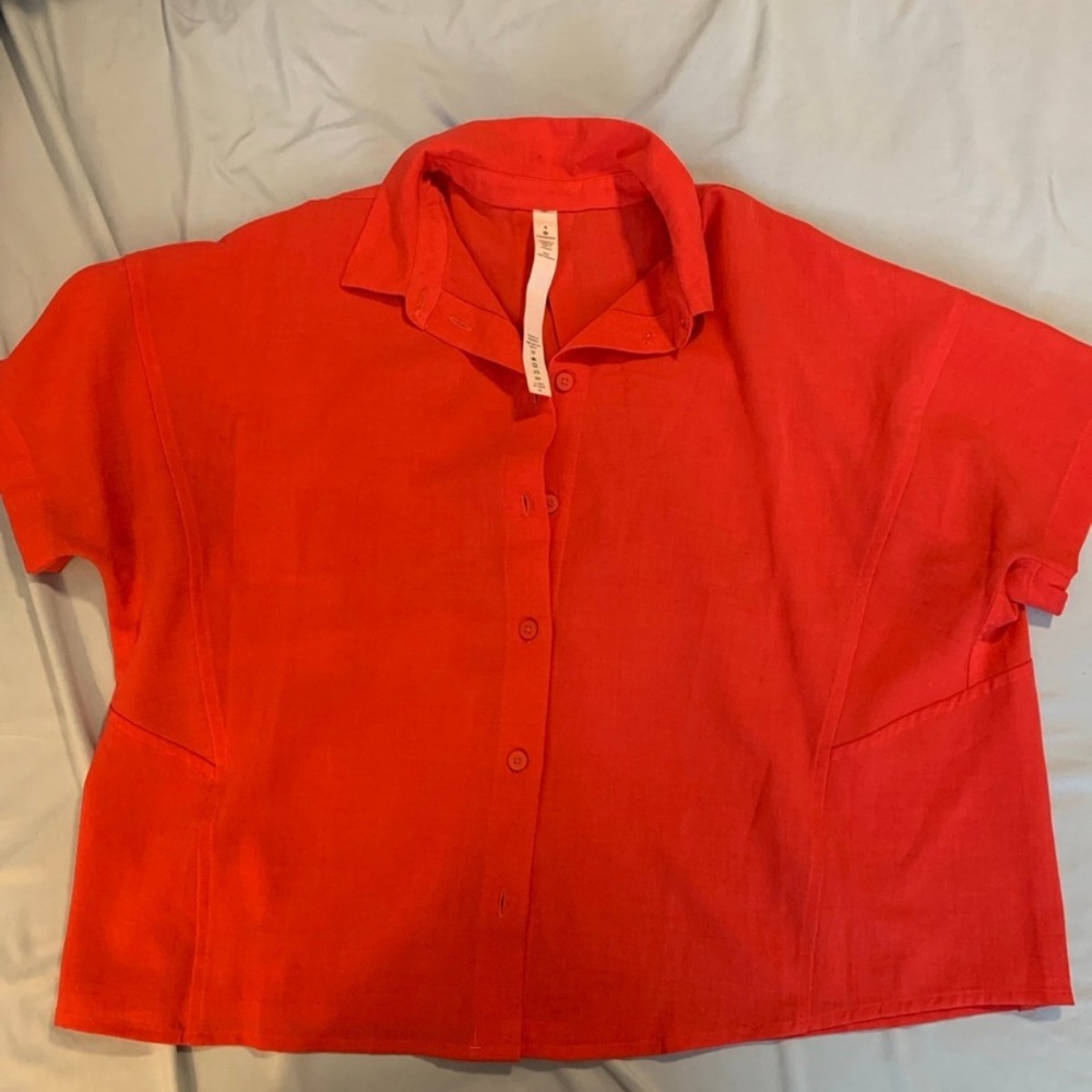 Lululemon full day ahead button down orange shirt